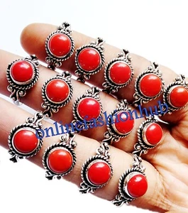 Sale Red Coral Gemstone 925 Sterling Silver Plated Handmade Wholesale Lot Rings - Picture 1 of 3