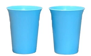 Tupperware Kinder Glocke Becher Tassen 7 Unzen Set x 2 Himmelblau Kuschelig Pfirsich Orange Vintage - Bild 1 von 8