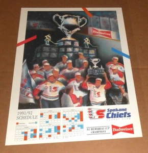 Spokane Chiefs Hockey Club Poster 1992 Memorial Cup Champions RARE 28x20 Budweis - Picture 1 of 3