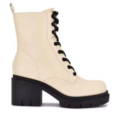 Nine West Juna3 Ivory Combat Boots Faux Leather Size 9.5 women - Image 1 of 4