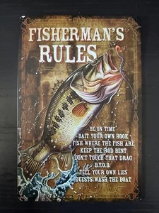 Fisherman’s Rules Metal Sign; Wall Decor for Vacation Home - Imagen 1 de 4