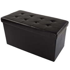 30-inch Faux Leather Folding Storage Ottoman with Padded Lid (Black)