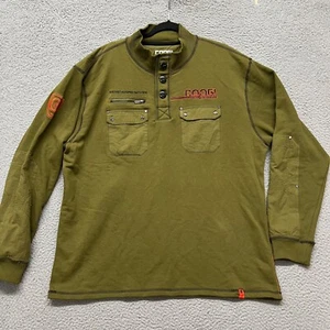 Coogi Shirt Mens XXL Green Henley Military Hip Hop Streetwear Long Sleeve - Picture 1 of 14