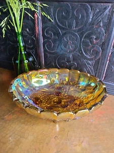 Indiana Glasschale mit Fuß Weinlese irisierend Bernstein Obst Servieren Vintage - Bild 1 von 9
