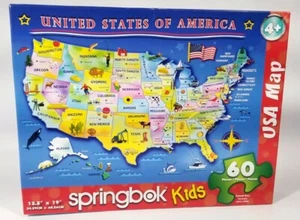 Springbok Kids USA Map Jigsaw Puzzle Complete  2014 60 Pieces Made in USA - Picture 1 of 2