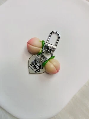 peach bag charm Keychain airpods cherm car key fob silver color clip new - Image 1 of 2