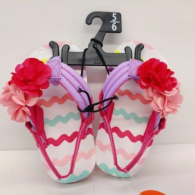 Wonder Nation милый цветок шлепанцы сандалии розовый фиолетовый ребенка размер 5/6 девочек - Изображение 1 из 4