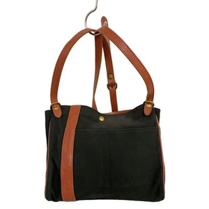 Il Bisonte Schultertasche braun Canvas Leder verstellbarer Riemen Italy - Bild 1 von 8