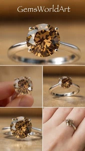 2 Ct Round Cut Brown Diamond Ring Sterling Silver Elegant GemsWorldArt Design - Picture 1 of 6
