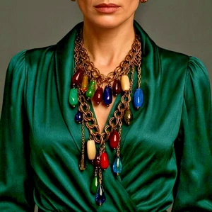 Vintage RARE Miriam Haskell 1940s Glass Drop Necklace Rare Gripoix Beads & Brass - Picture 1 of 17