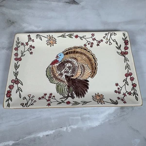 Eli + Ana Handmade Ceramics Embossed Turkey Platter Thanksgiving 14" x 9" - Picture 1 of 11