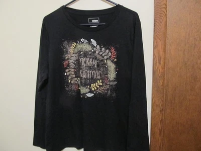 Sonoma L/xl black "merry christmas" ladies single knit top - Image 1 of 3