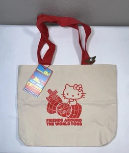 Borsa tote Hello Kitty amici in tutto il mondo beige rossa con cartellino e spilla compagnia aerea - Foto 1 di 8