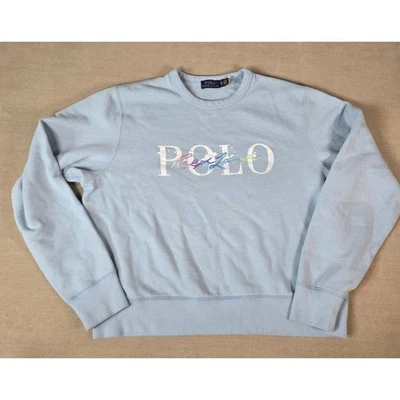 Polo Ralph Lauren Youth XL Light Blue Crewneck Sweatshirt Rainbow Logo Pullover - Image 1 of 4