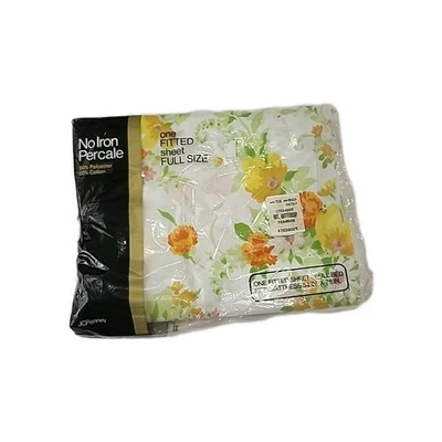 复古 JCPenney 花卉无铁 Percale 一张床笠全 54x75 — 第 1/4 张图片