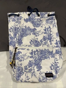 Jansport 16 Inch Backpack Blue Floral Adjustable Straps Drawstring Closure - Picture 1 of 18