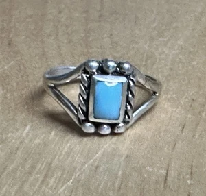 Vintage Südwesten Türkis Rechteck Seil Perle Sterlingsilber Ring Größe 6,75 - Bild 1 von 6