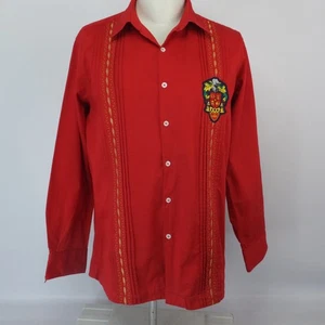 Dos Carolinas Hombre Grande Manga Larga Guayabera Rayas Rojas Plisado Algodón - Imagen 1 de 15