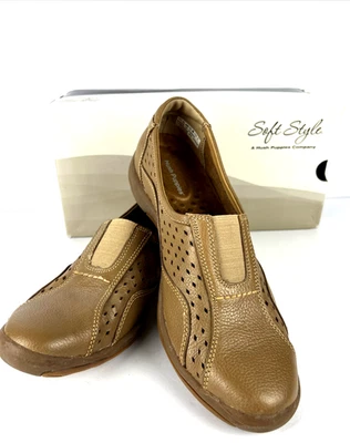 Hush Puppies Womens 10M Loafers Slip On Comfort Shoes Flats Soft Brown Leather - Image 1 of 4