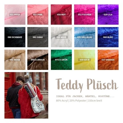 Teddy Wirkplüsch Stoff Meterware uni, Fellstoff, Kostüm-, Mantelstoff *Ab 25cm - Bild 1 von 4