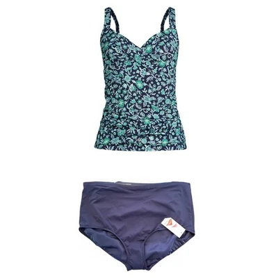 Traje de baño Tankini floral para mujer azul marino verde estampado floral parte superior de natación inferior 22W Foto 1 de 4
