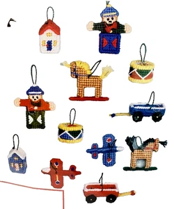 Vtg 1991 Bucilla 61158 Christmas Toys Set of 12 Ornaments CHART & CANVAS ONLY - Picture 1 of 9