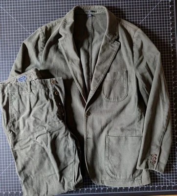 J Crew Kenmare Italian Drill Cloth Olive Green 3/2 Roll Sack Suit 40L 32x32 Pant - Image 1 of 4
