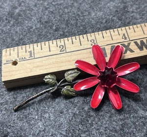 Vintage Coro Red Enamel Flower Brooch Deep Red Rhinestone Statement Piece 4 Inch - Picture 1 of 10