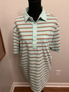 Camisa Polo Criquet Para Hombres XL Azul Aqua Colorido Rayas Golf Algodón Orgánico - Imagen 1 de 4