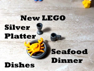 New LEGO Seafood Dishes Silver Cup Goblet Mug Plate Crab Orange Dinner Platter - Picture 1 of 2