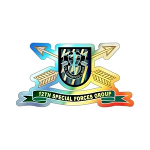 Holographic Die-cut Stickers - 12th Special Forces Group - Flash w Br - Ribbon X - Picture 1 of 2
