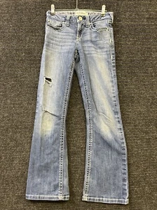 đŸ”¥Ariat R.E.A.L Denim Distressed Bootcut Jeans Girls Size 10 Inseam 26 Cowgirl - Picture 1 of 15