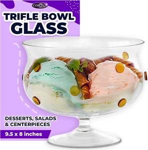 GAC Classy Glass Trifle Bowl with Gold Dots – Large Trifle Bowl with Pedestal fo - Picture 1 of 7