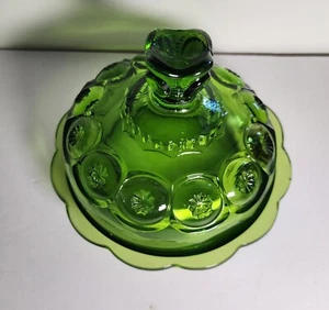 LE Smith Moon and Stars Green Glass Lidded Cheese Cloche Butter Dish - Picture 1 of 6