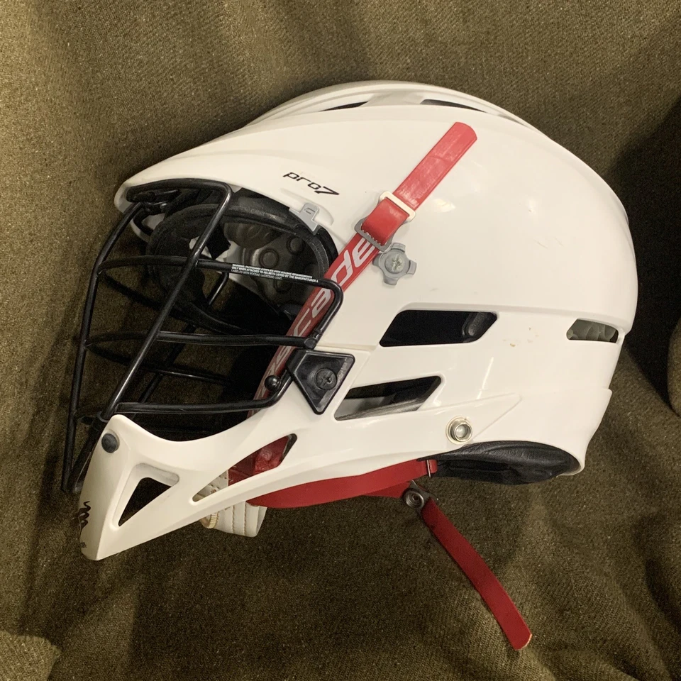 Cascade Pro 7 CTS Lacrosse Helmet White with Black Mask Chin Strap - Image 1 of 4