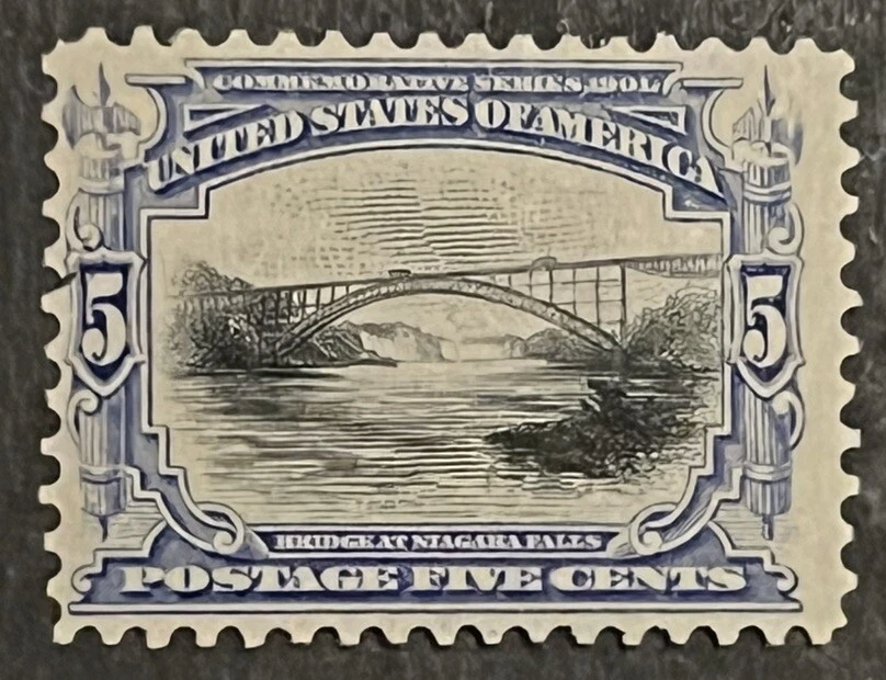 Sellos de viaje: 1901 US Scott #297 como nuevo puente de 5 centavos en las Cataratas del Niágara MNH OG Foto 1 de 4