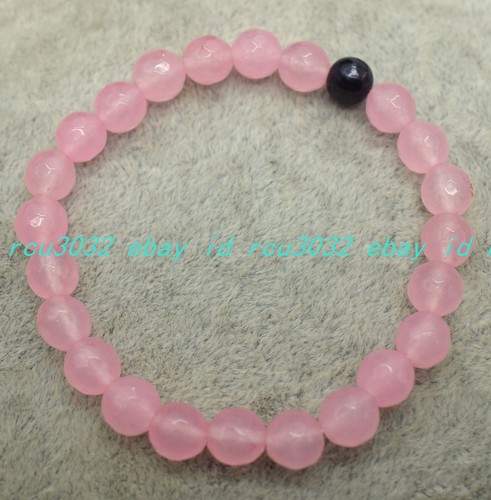 VALENTINO Grazioso Braccialetto Pietra Preziosa Rosa Sfaccettata Giada Nera Perla Rotonda 8 mm 7 5 pollici