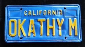 Vintage Orig. California License Plate Vanity. "OKATHY M". - Picture 1 of 2