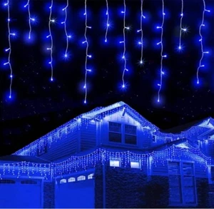 14.9M 600 LED BLUE ICICLE CHRISTMAS LIGHTS WITH 8 FUNCTIONS & MEMORY - Picture 1 of 7