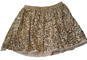 Girls' Sequin Party Skirt - Cat & Jack™ Elastic Waist Gold Sparkle Girl M 7/8 - Picture 1 of 5