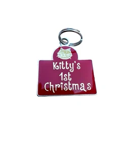 Vintage Kitty's First Christmas 1" Pet Collar Bracelet Charm Red Enamel Cat - Picture 1 of 5