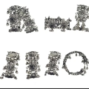 Afghani Ethnic Traditional Adjustable Silver Oxidized Mirror Indian Bangles 2pc - Picture 1 of 8