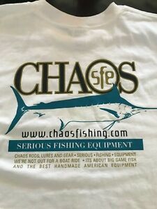 NEW~CHAOS "SERIOUS FISHING EQUIPMENT" CO. L/S T-SHIRT~WHITE~MEN'S LARGE~RARE!!!