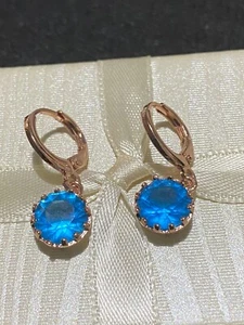 Sparkly Aqua Blue Crystal Simulated Topaz Gold Drop Dangle Earrings Fun Fashion - Picture 1 of 7
