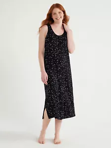 Neu Damengröße XL 16-18 Midi-Negligee Joyspun schwarz Sterne Taschen - Bild 1 von 6