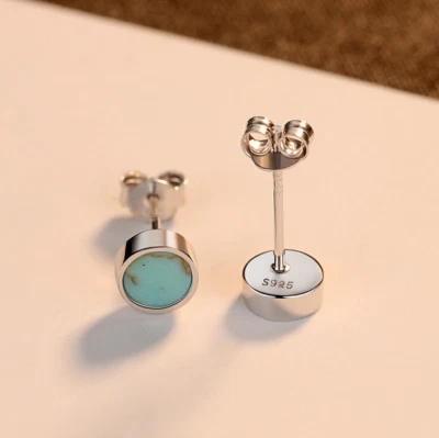 5mm Solid Sterling Silver 925 Round Green Turquoise Stud Earrings Gift Box PE44 - Image 1 of 4