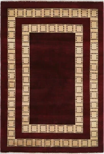 4X6 Hand-Knotted Gabbeh Carpet Tribal Maroon Fine Wool Area Rug C1280 - Picture 1 of 11
