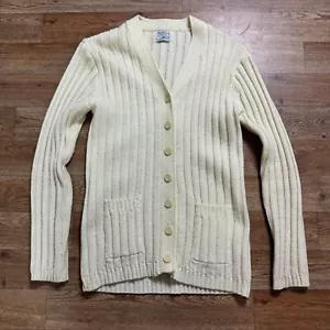 Cardigan vintage anni '60 Sears con bottoni anteriori manica lunga lavorati a maglia avorio taglia media - Foto 1 di 5