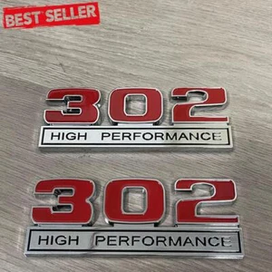 2PCS 302 High Performance Fender Emblem Badge Chrome & Red ABS Stickers Decal - Foto 1 di 6