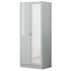 Grey Gloss 2 Door Wardrobe With Mirror Matt Frame Rail & Shelf